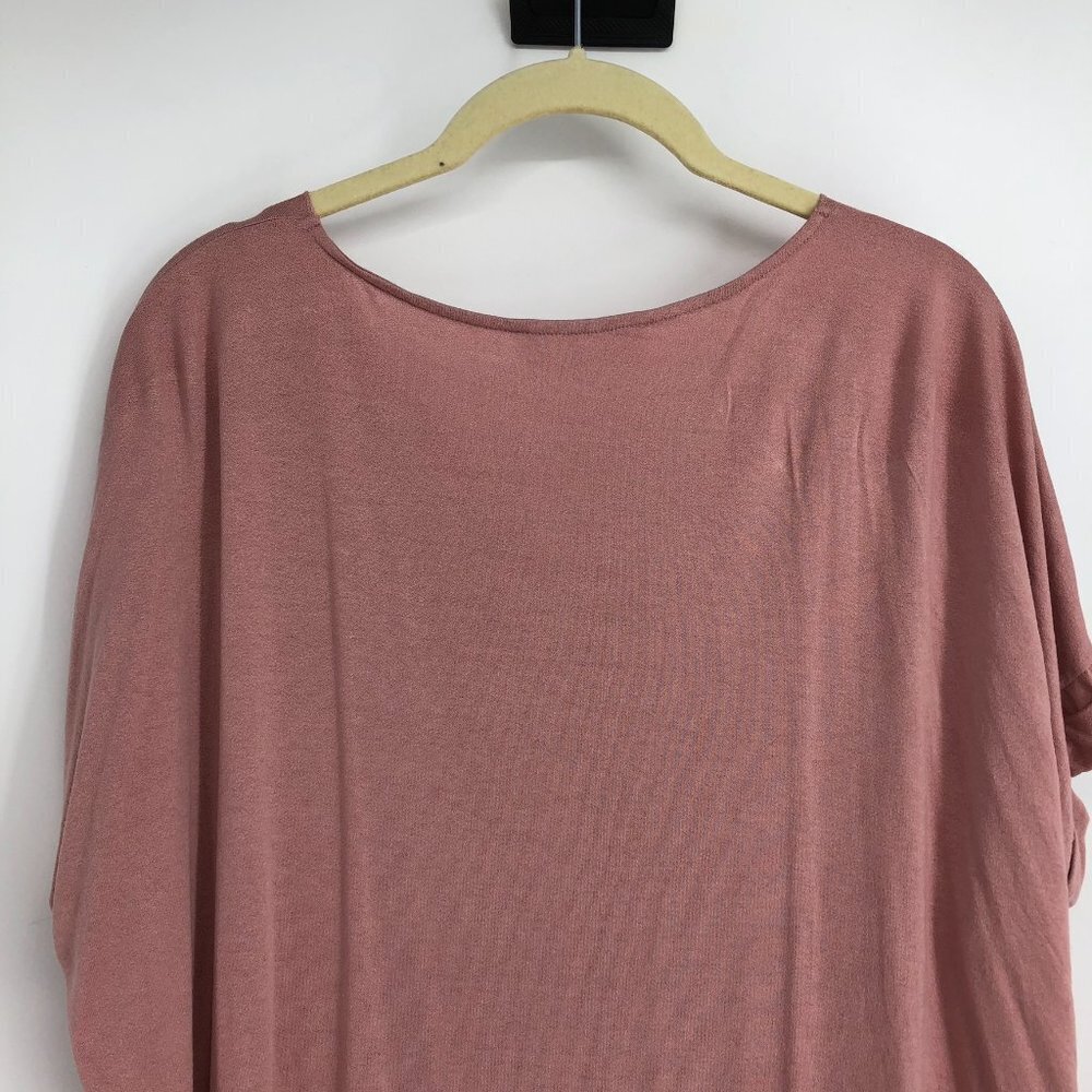 Excuse Me I Have To Go Be Awesome pink flowy short sleeve surplice  wrap top S - Picture 9 of 13